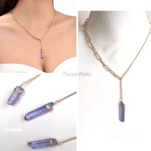 New Rainbow Aura Crystal Quartz Lariat Dual Copper Chain Necklace | Y Shape